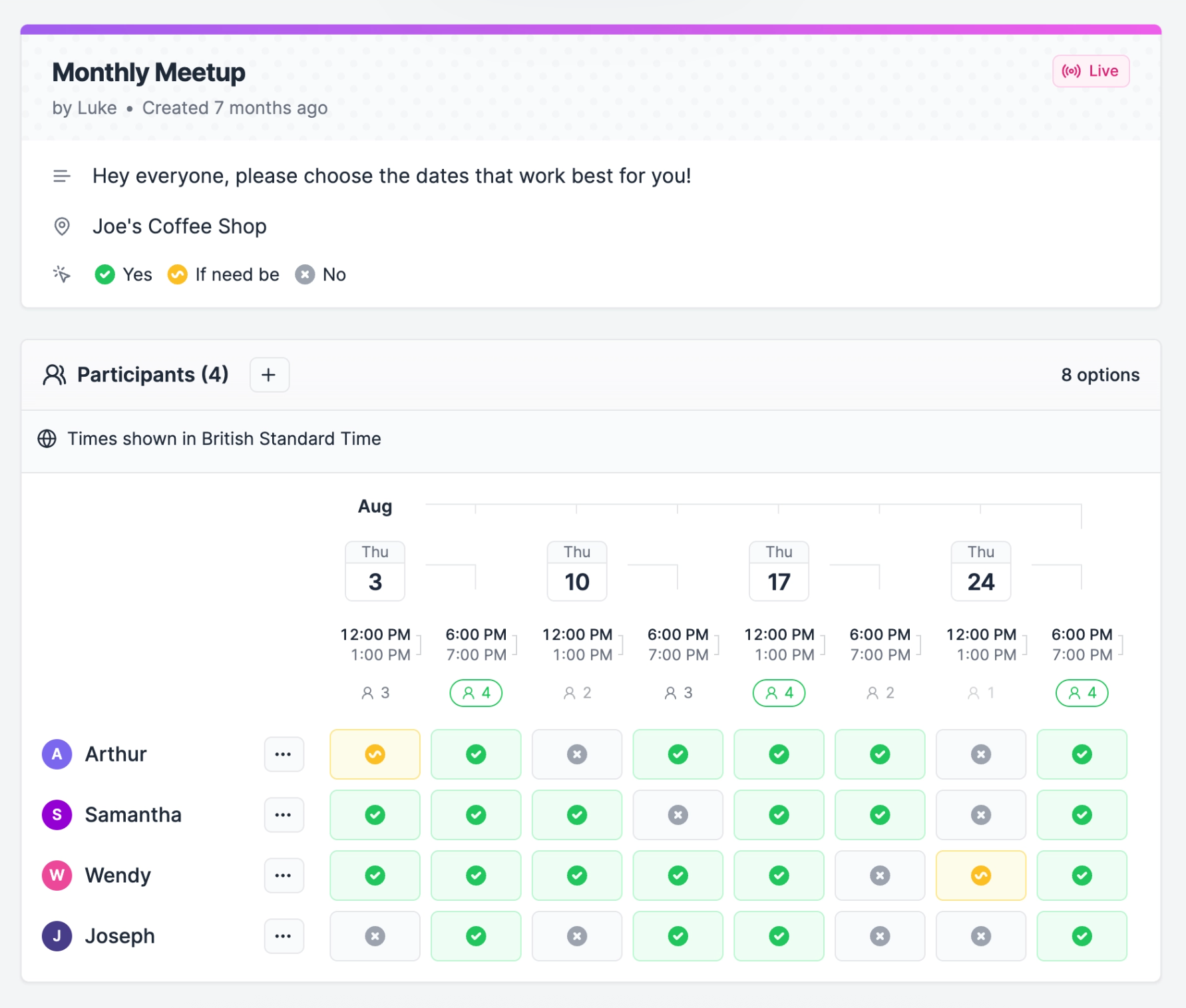 Rallly modern scheduling interface